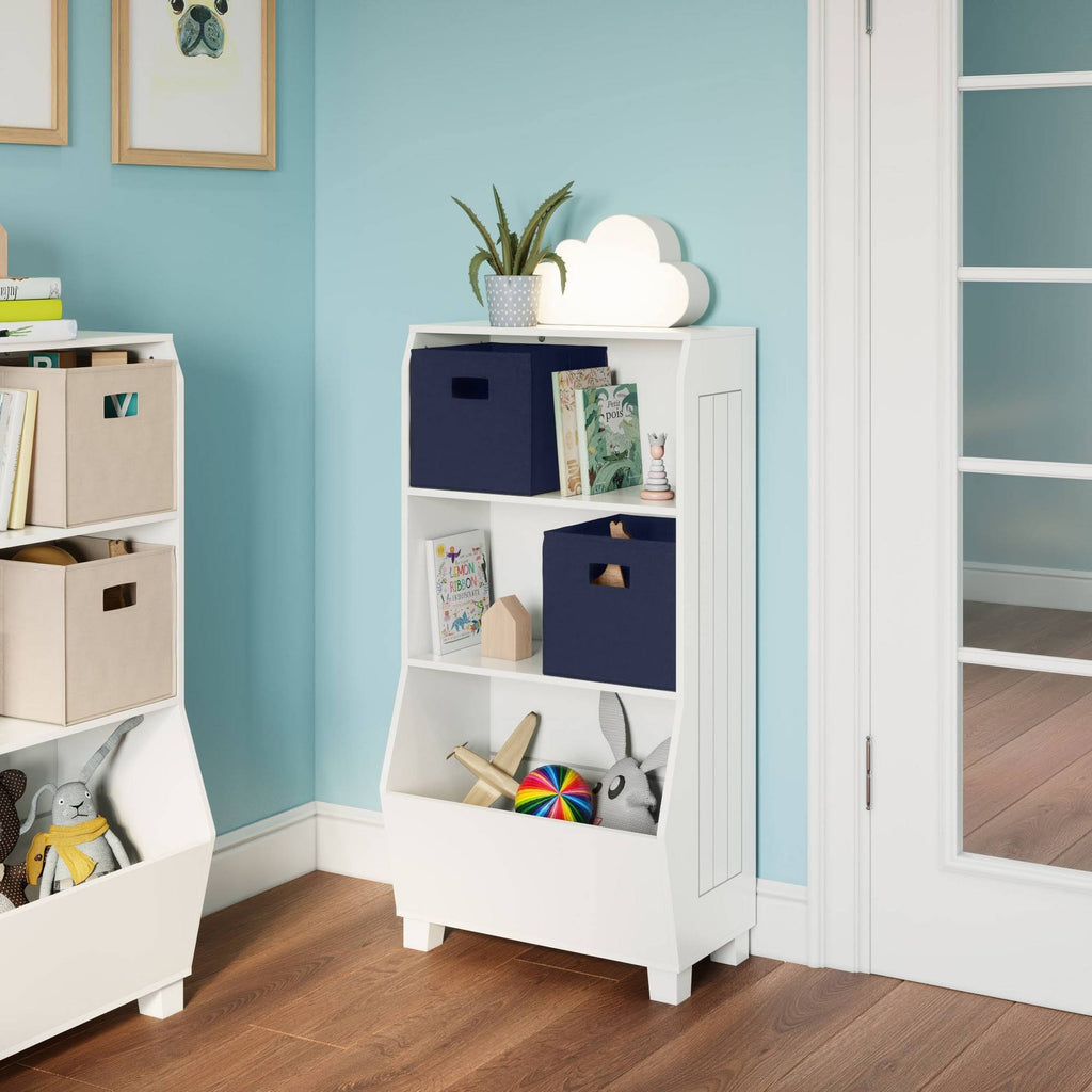 Kids Bookcase with Toy Organizer and 2 Bins Navy Y8729