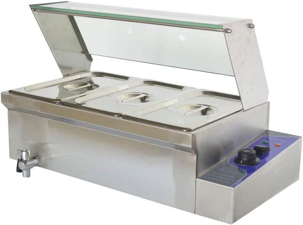 3 Pot Bain-Marie Buffet Steam Heater Food Warmer with Glass Shield D723821