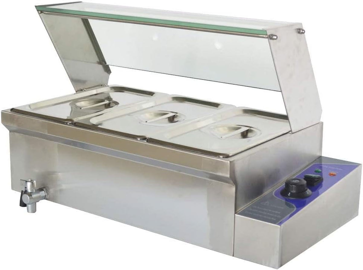 3 Pot Bain-Marie Buffet Steam Heater Food Warmer with Glass Shield D723821