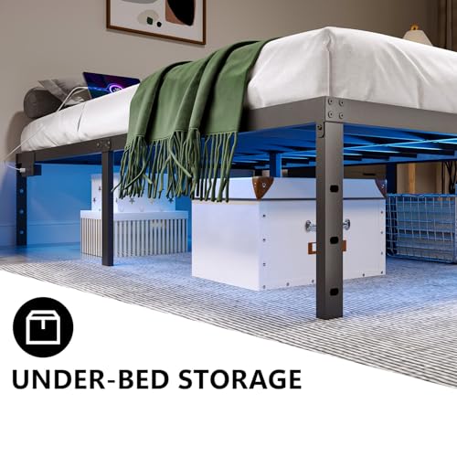 Full Size 14 Inch Metal Platform Bed Frame with LED Lights H413