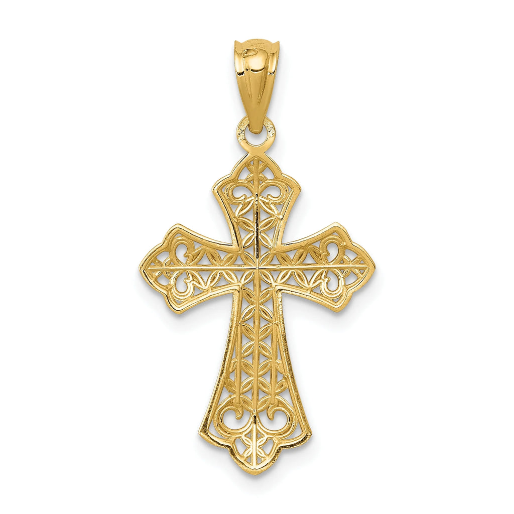 14K Yellow Gold Polished Filigree Cross Pendant W691