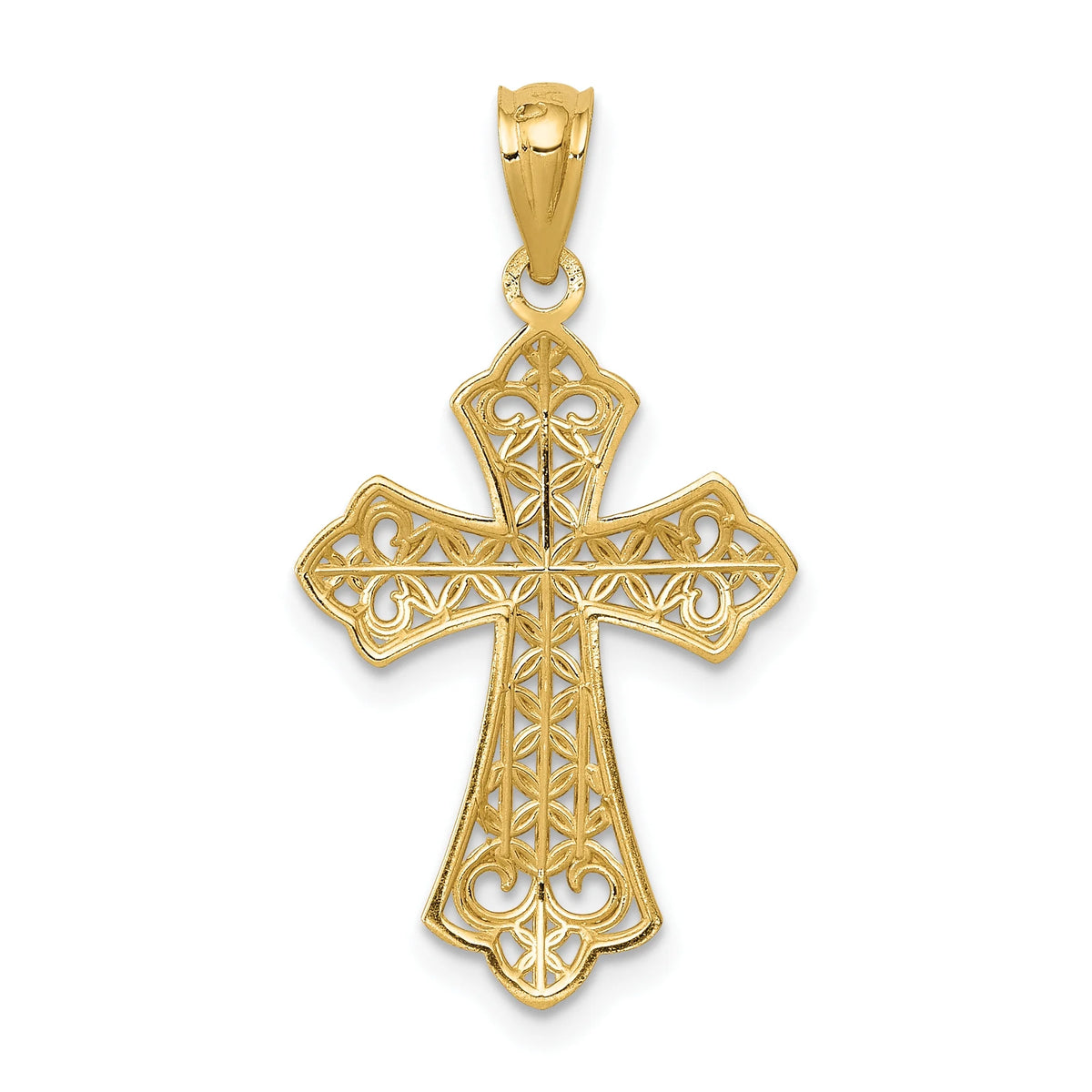 14K Yellow Gold Polished Filigree Cross Pendant W691