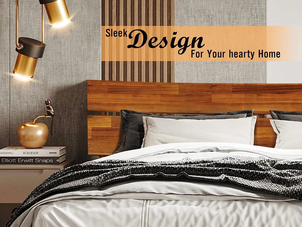 14 Inch Wood Platform Bed with Headboard Queen Size Caramel H226342