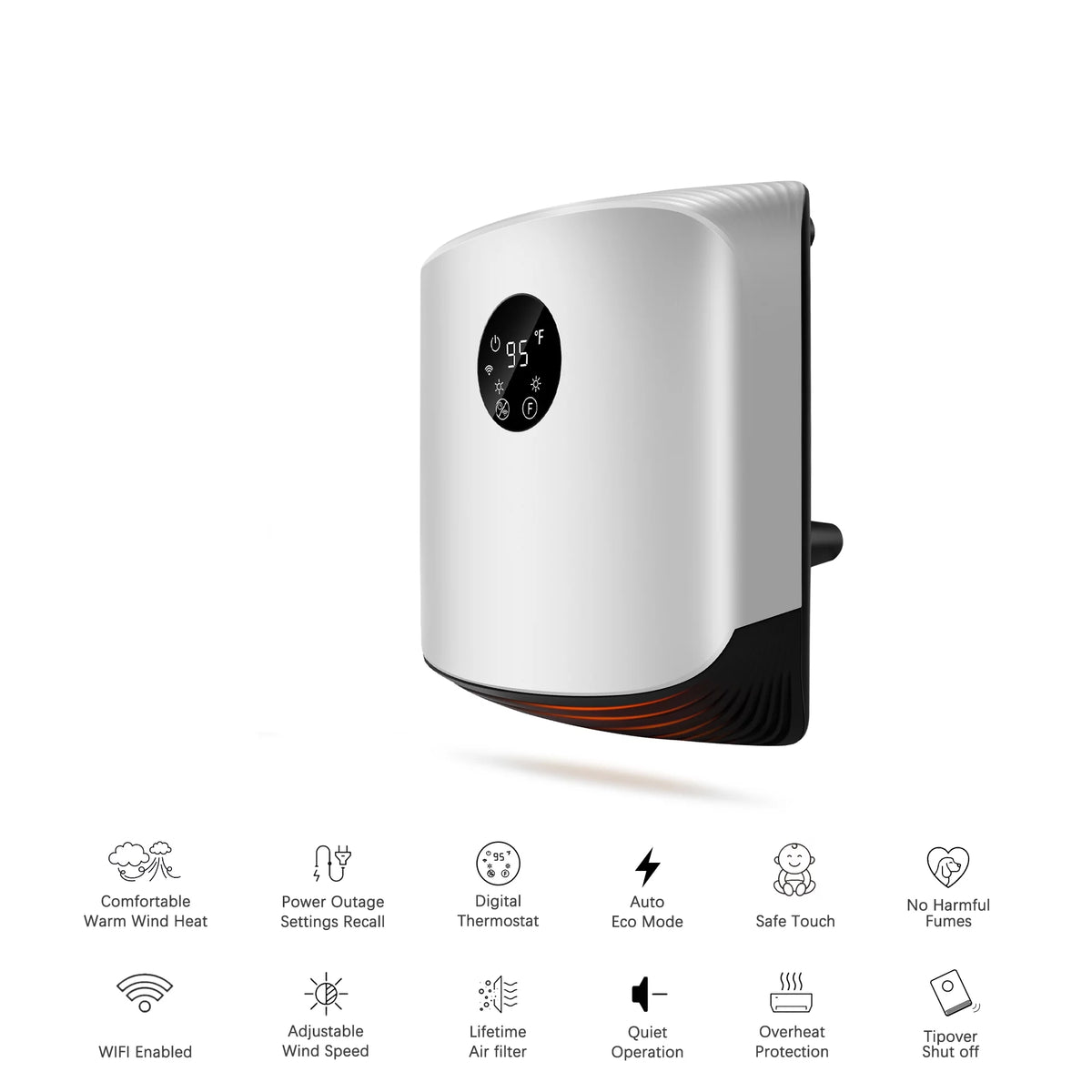 1500W Portable Wall Mounted Space Heater with Adjustable Thermostat T91927