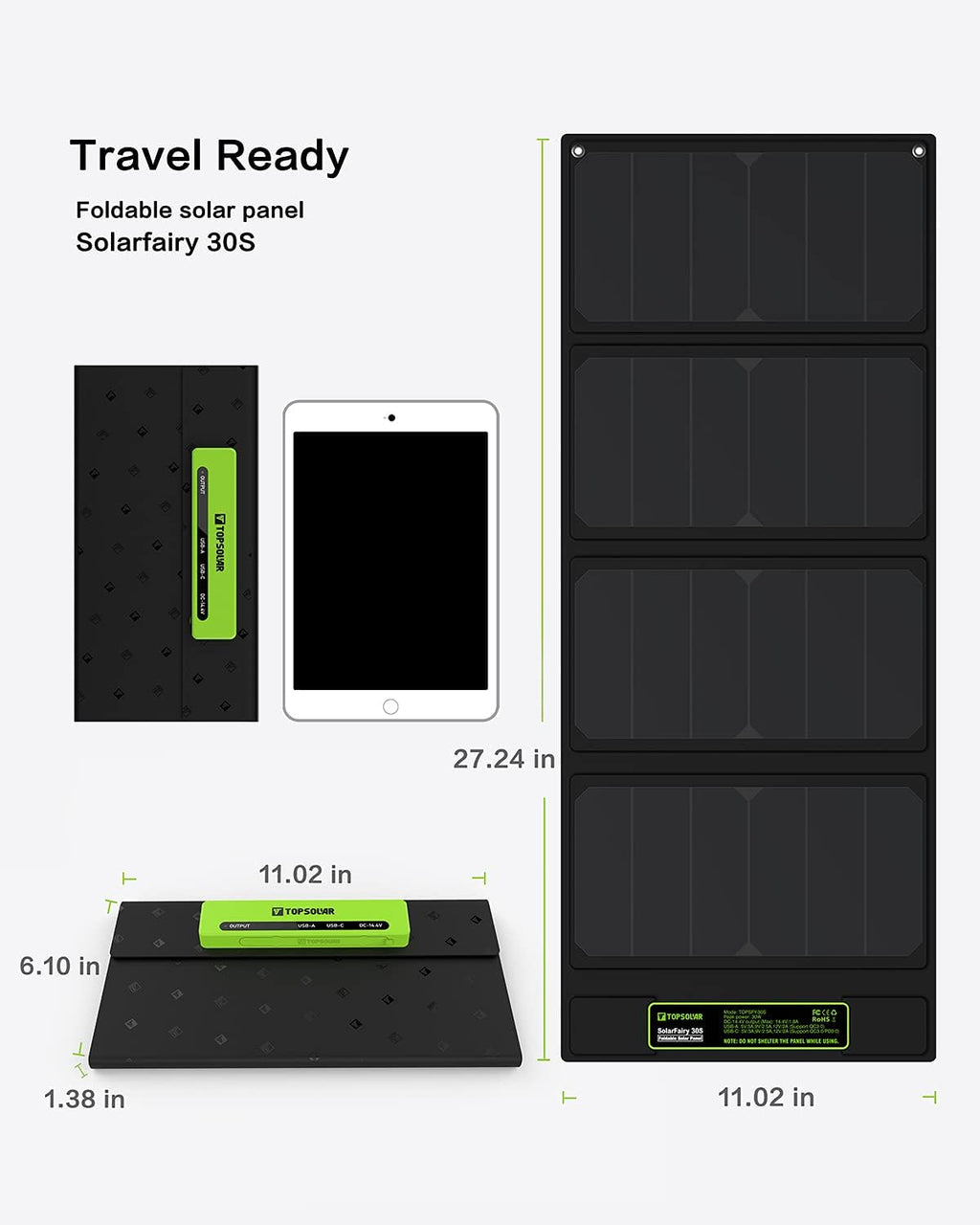 Foldable Solar Panel 30W Portable Battery Charger Kit P370