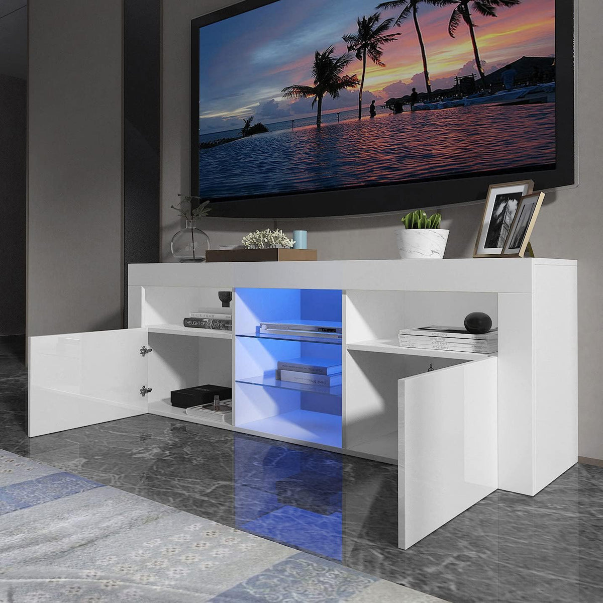 White High Gloss TV Cabinet with Storage and 2 Drawers H974853