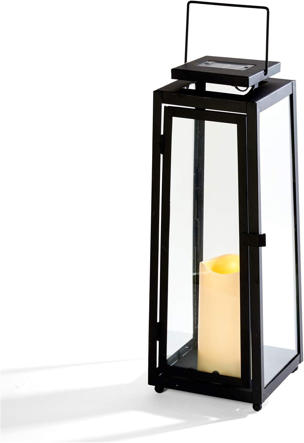 Black Metal Glass Solar Lantern A921