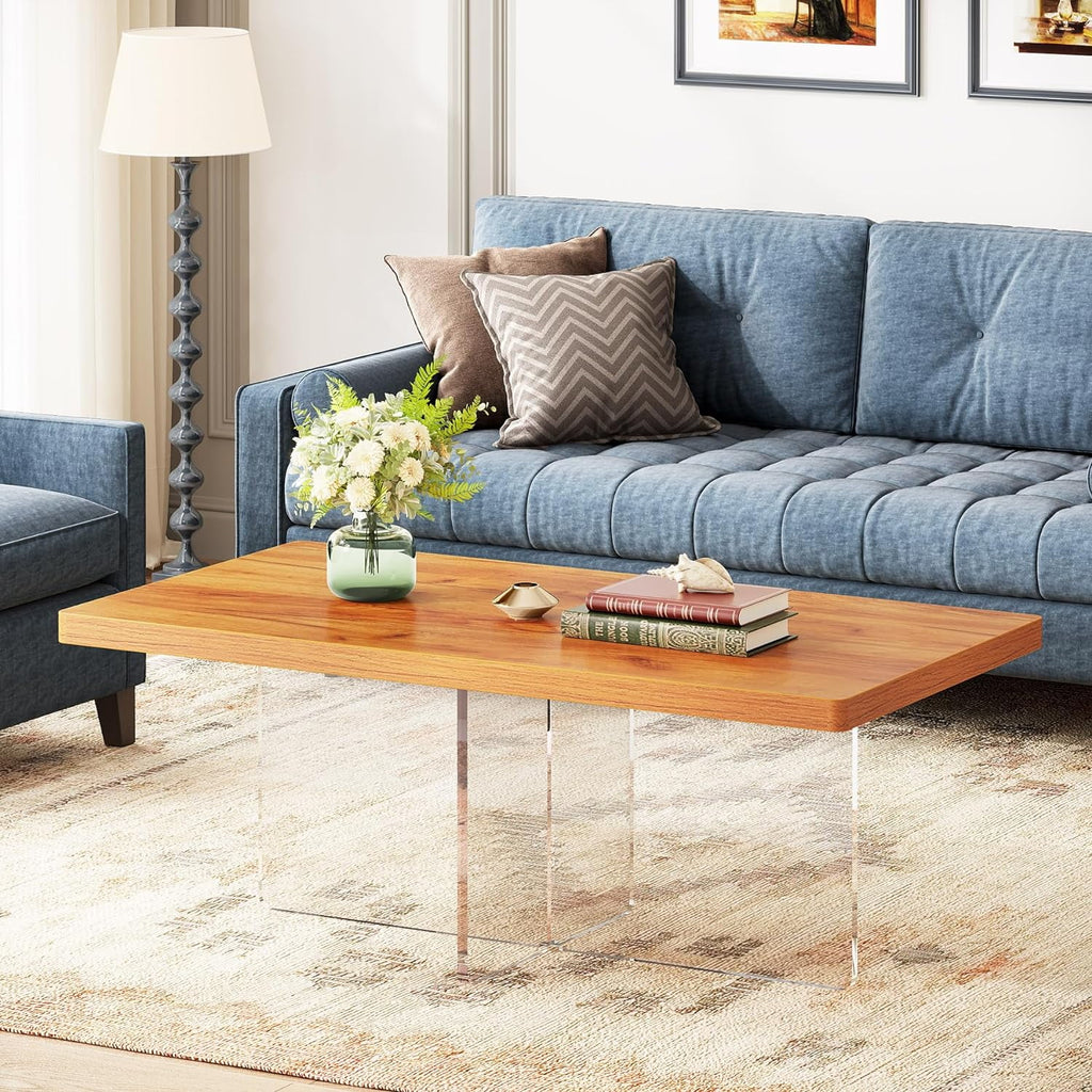 41" Modern Wood Coffee Table with Acrylic Base F81117