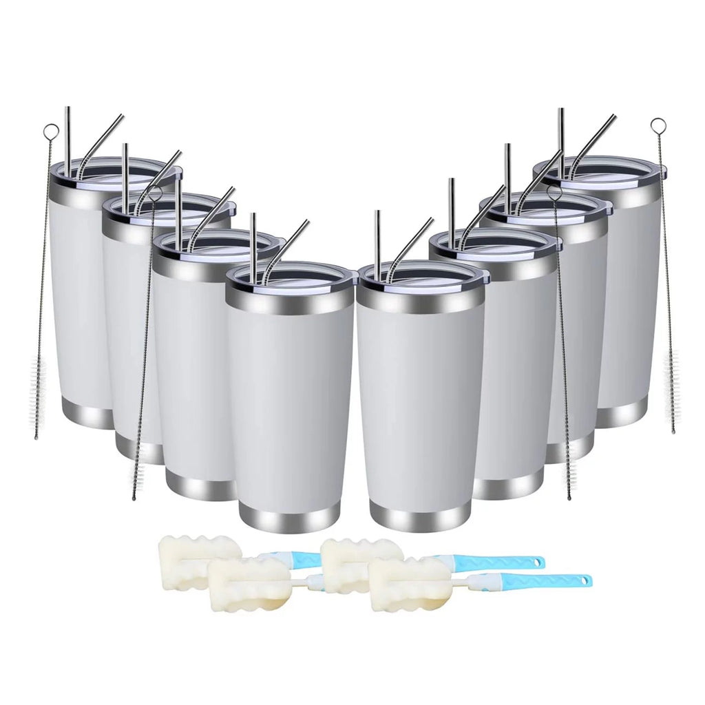 20oz Double Wall Vacuum Insulated Stainless Steel Tumbler 8 Pack with Lid and Straw G8022