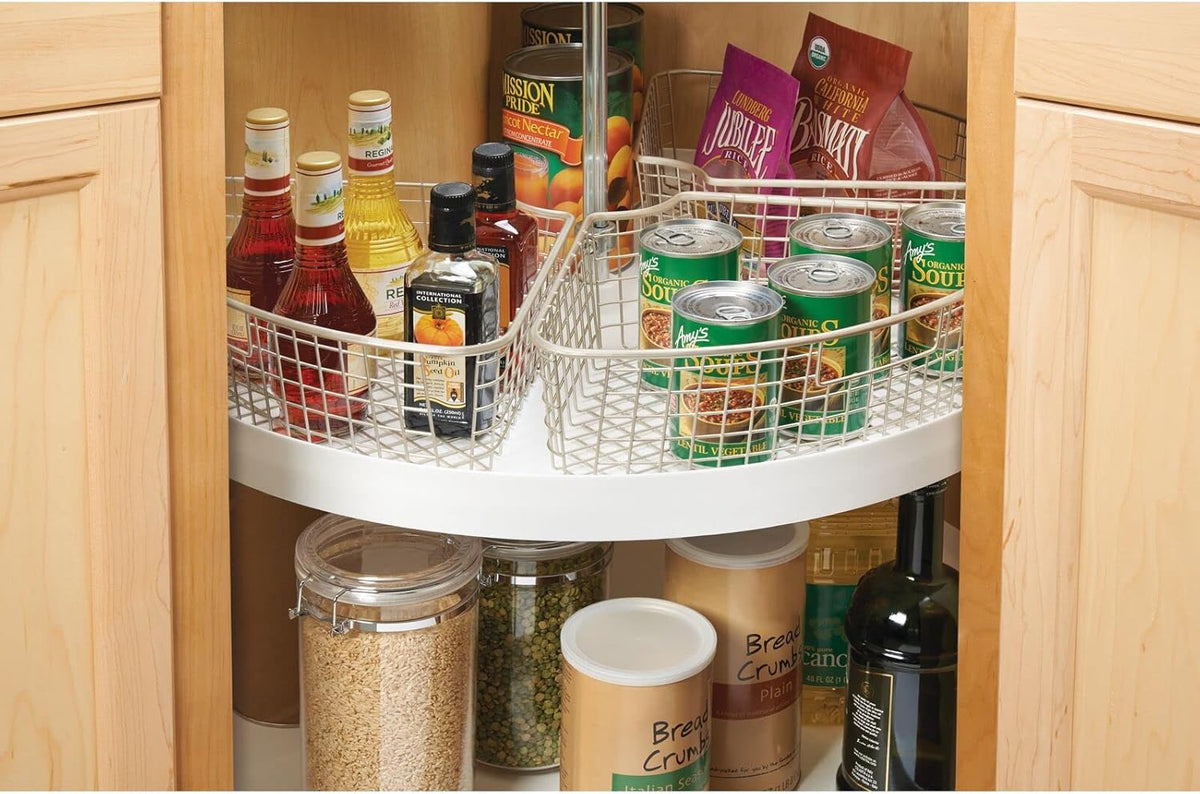 Metal Lazy Susan Storage Organizer Basket with Front Handle - 4 Pack I950570