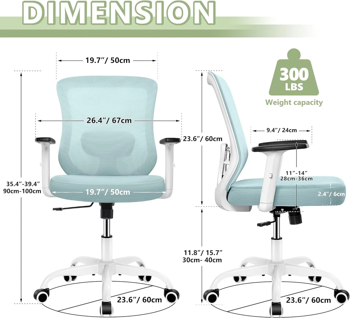 Light Blue Ergonomic Mesh Office Chair with Adjustable Armrests M97767