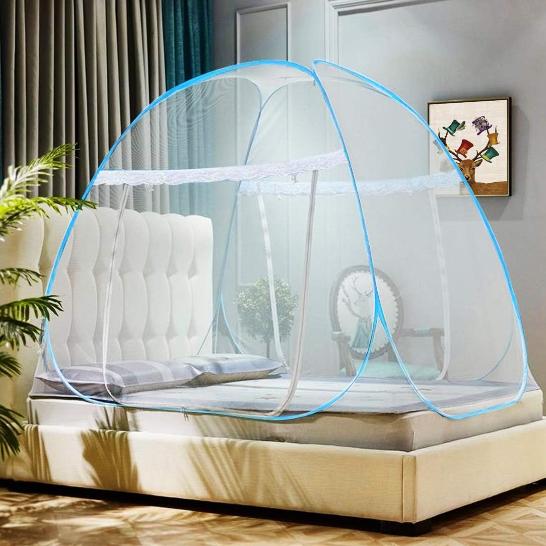 Pop Up Bed Net Tent with Bottom, Folding Design Bed Canopy (79 x71x59 inch) V46110