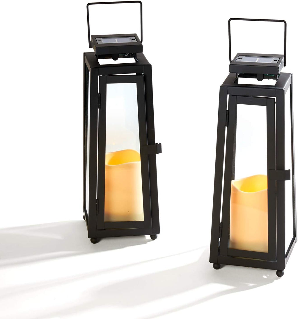 Black Metal Glass Solar Lantern A921