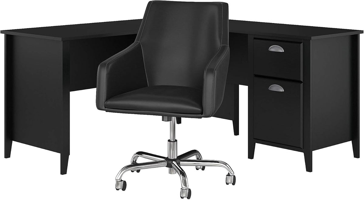 Black Suede Oak L Desk and Bookcase T931