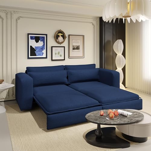 Blue 3 Seater Pull Out Sofa Bed with 2 Pillows R8553