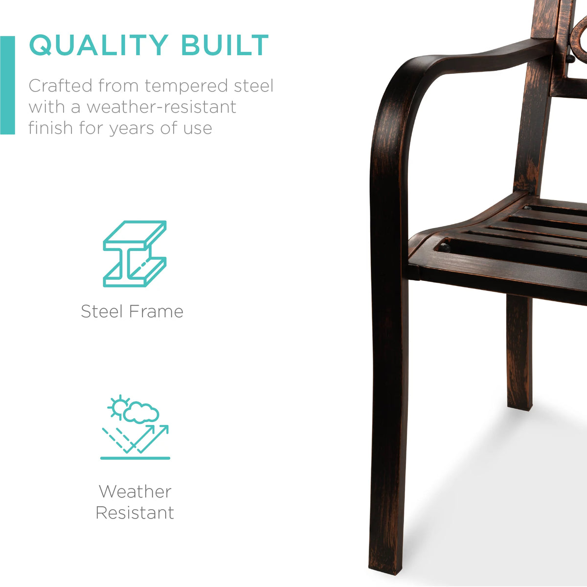 Brown Outdoor Steel Bench with Floral Design Backrest O754548
