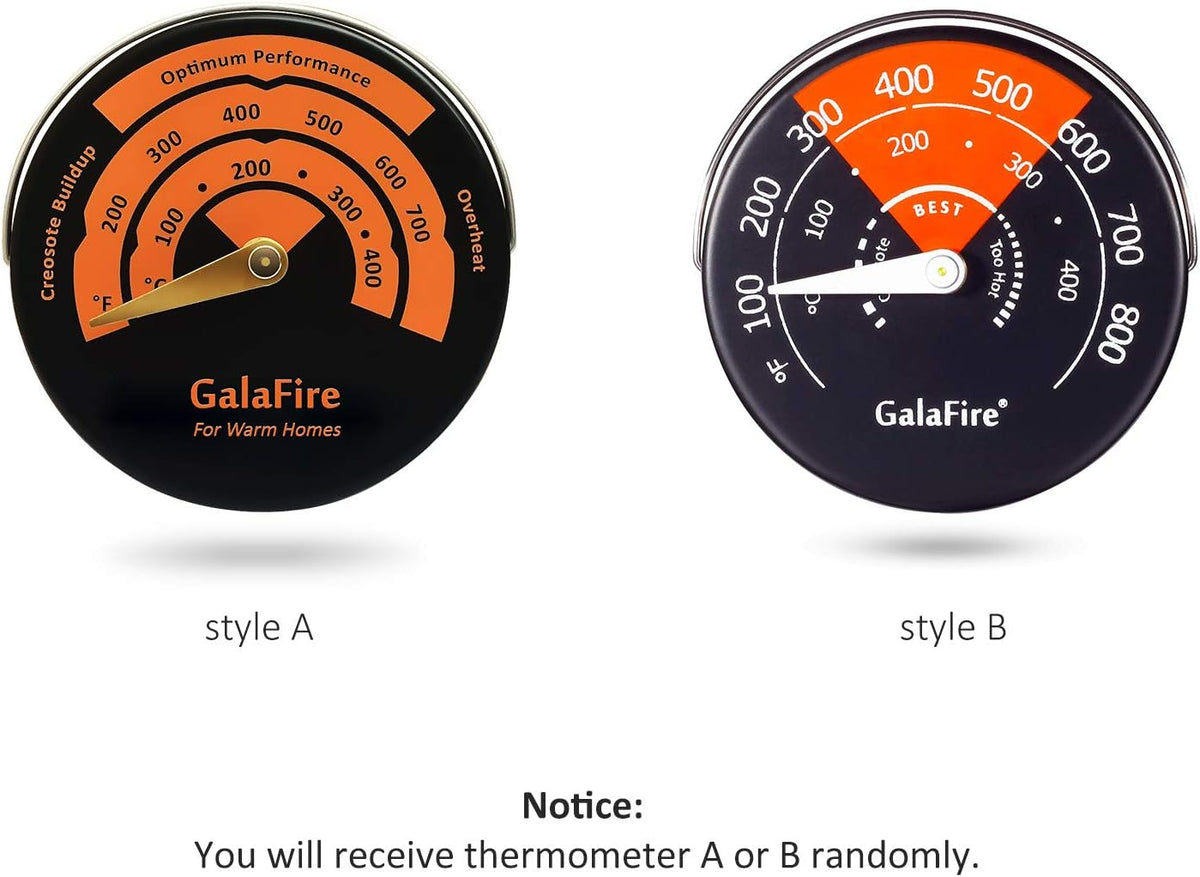 Black Pack of 2 Heat Powered Wood Stove Fan with Magnetic Thermometer E8104