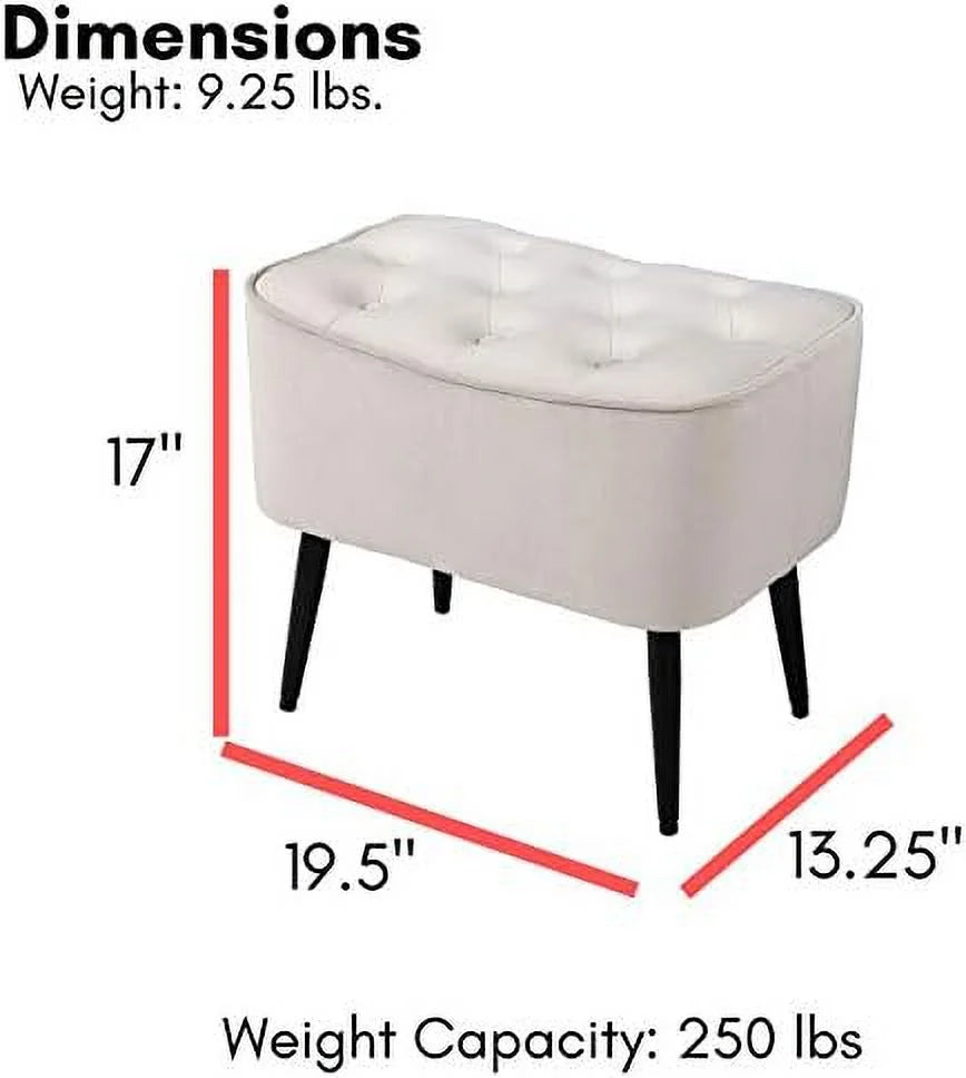Tufted Curve Tan Velvet Ottoman Foot Stool with Steel Legs Z217