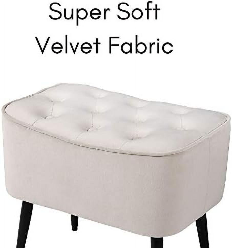 Tufted Curve Tan Velvet Ottoman Foot Stool with Steel Legs Z217