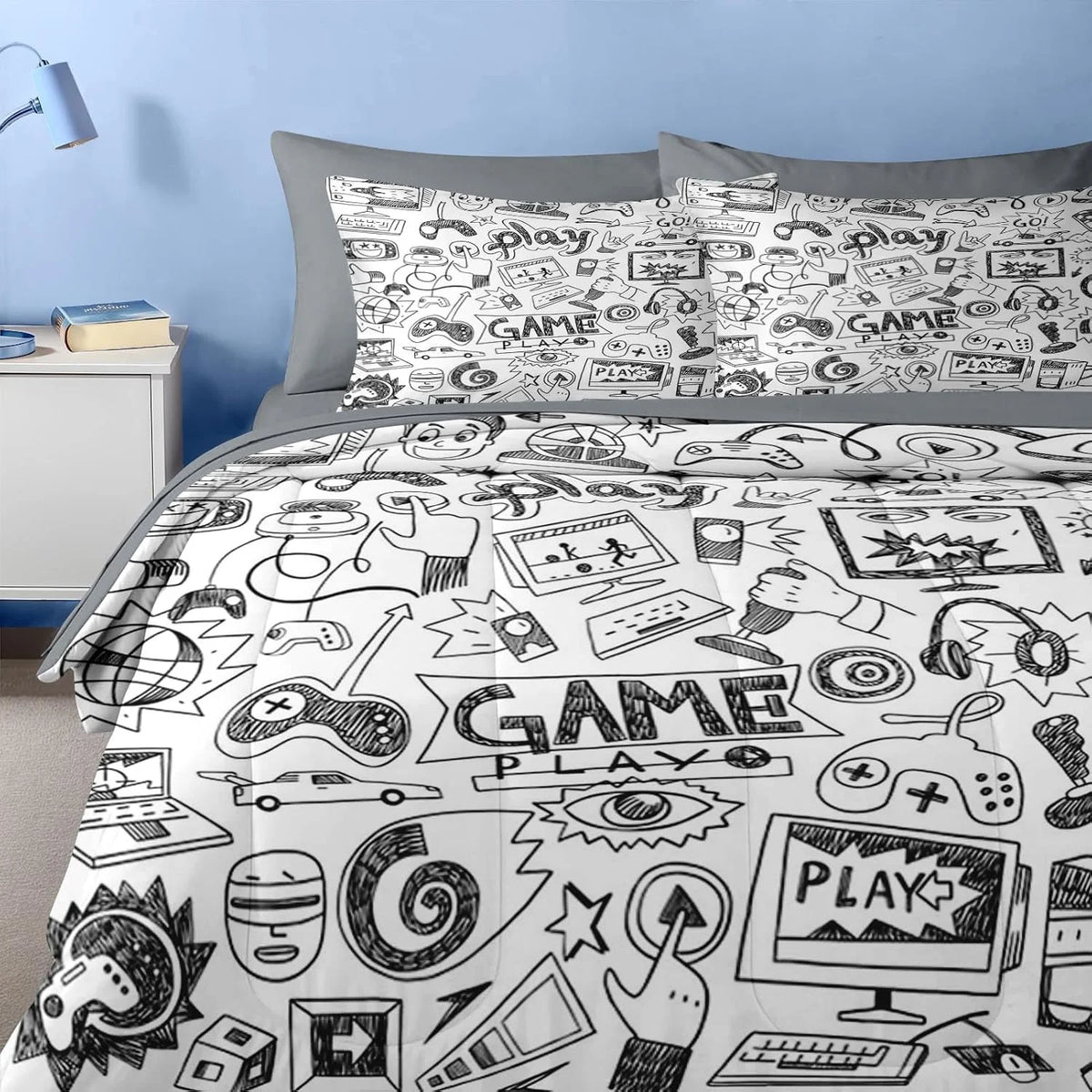 Twin Size 5 Pcs Gamer Gaming Comforter Set with Pillowcase & Sham H61655