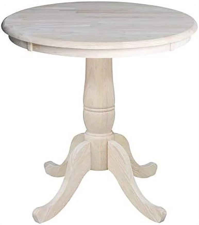 Unfinished Natural Wood Round Drop Leaf Dining Table I63791