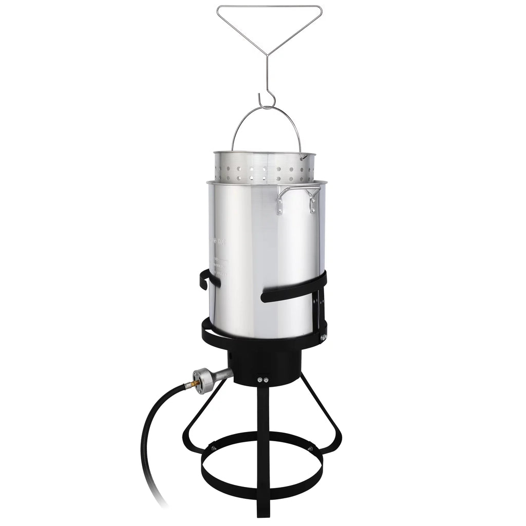 Black Round Iron Stove Frame, Silver Aluminum 30qt Turkey Pot 10qt Fish Pot Y453029