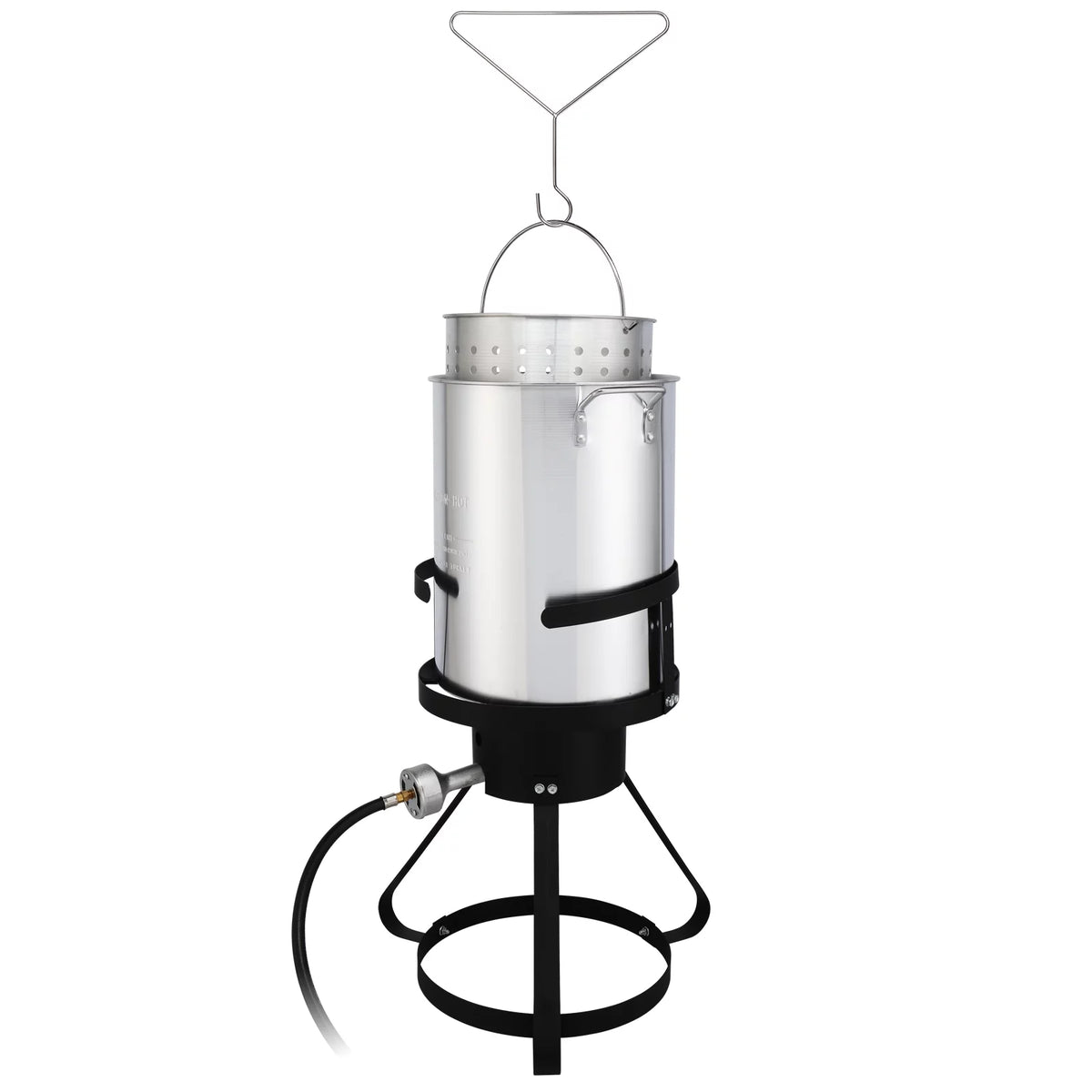 Black Round Iron Stove Frame, Silver Aluminum 30qt Turkey Pot 10qt Fish Pot Y453029