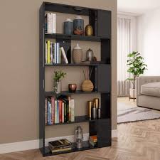 High Gloss Black Book Cabinet Room Divider Chipboard L243961
