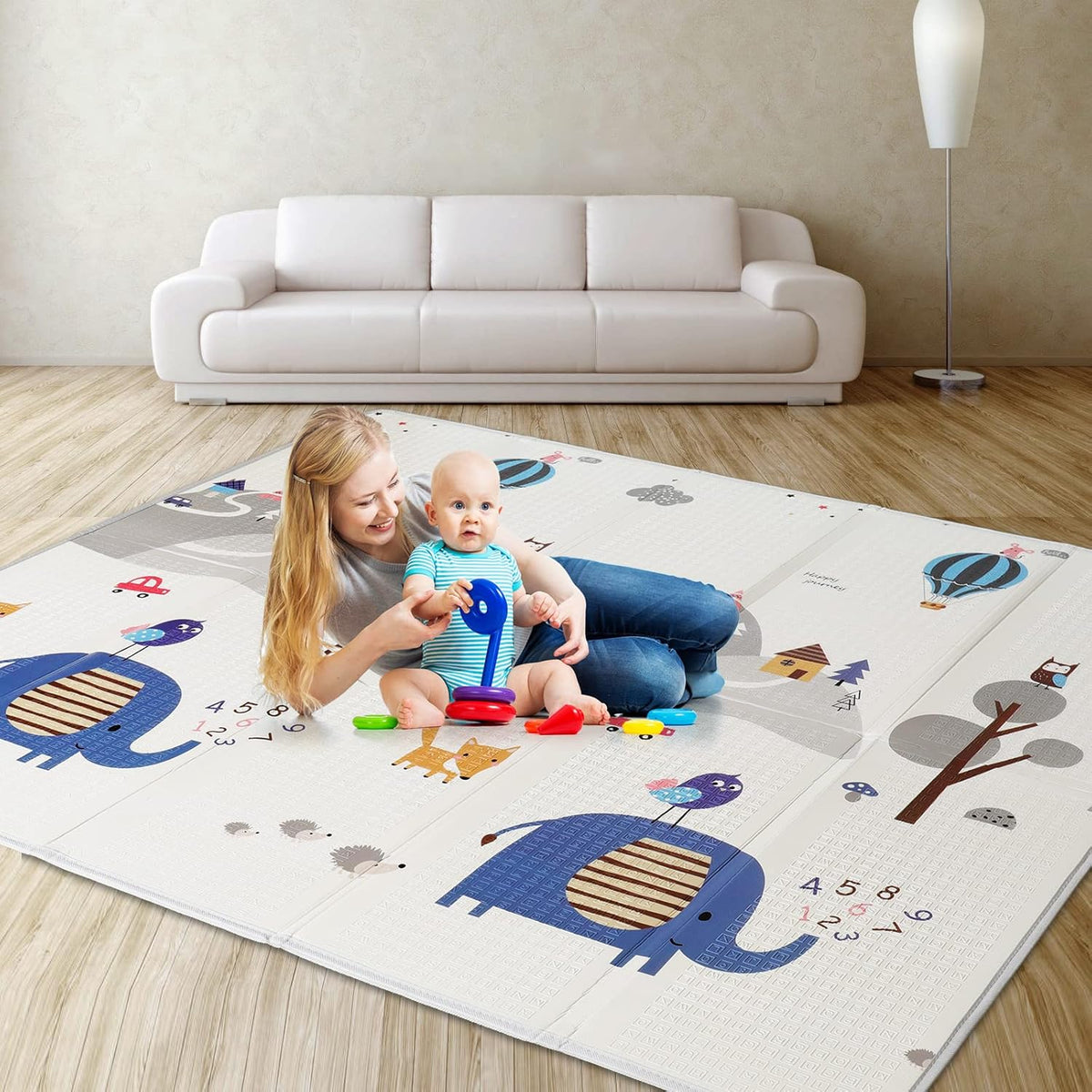 Reversible Extra Large Thick Foam Play Mat with Travel Case, 78x59 E6969
