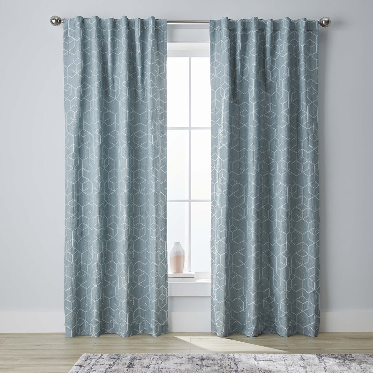 Blackout Geometric Single Curtain Panel, 50" x 84", Aqua Slate Y44920