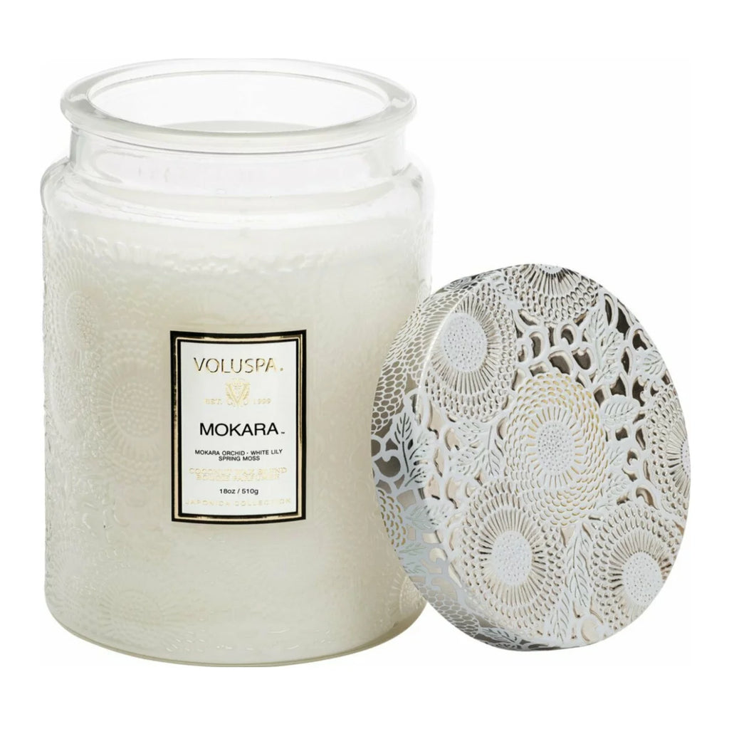 18oz Embossed Glass Jar Candle A9957