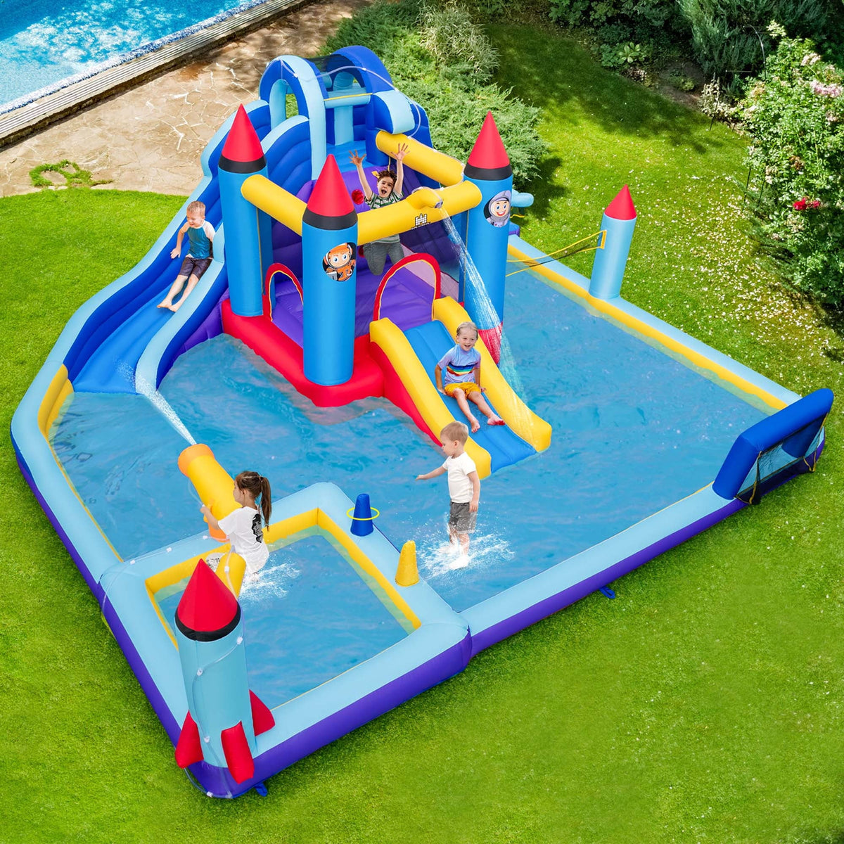 Inflatable Water Slide Park with 2 Slides Splash Pool D9841
