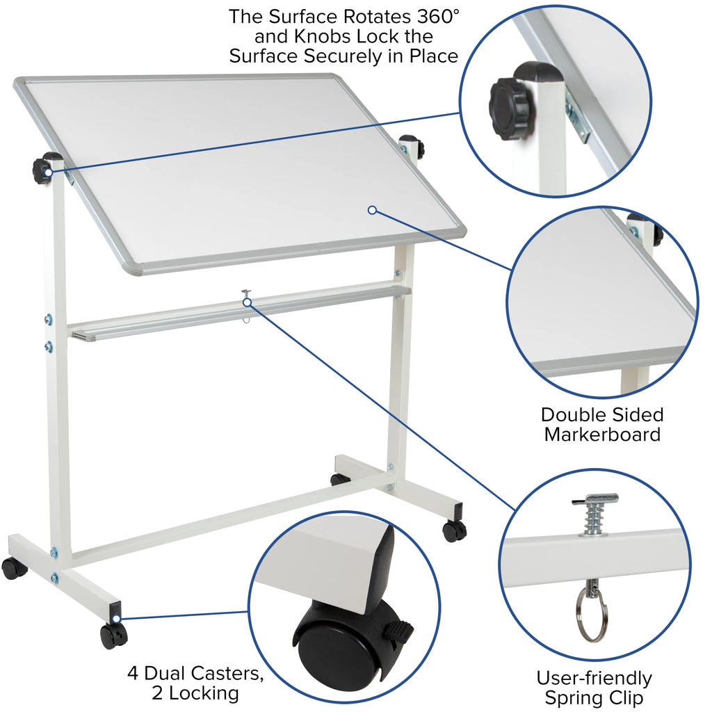 Double-Sided Mobile White Board with Pen Tray N241057