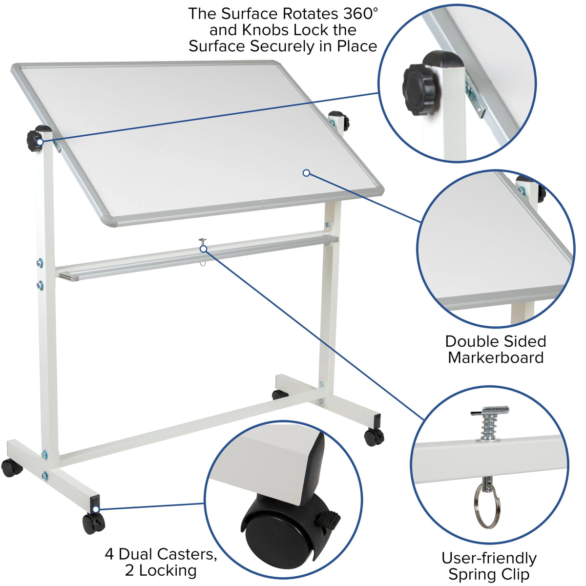 Double-Sided Mobile White Board with Pen Tray N241057
