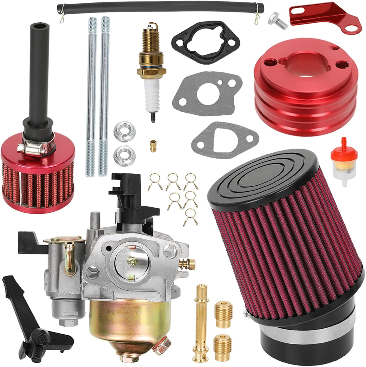 Upgrade Carburetor Air Filter Adapter with Mini Air Filter Jet Kit for 212cc 6.5 Hp 196cc Go Kart Mini Bike Race Blue Pack of 2 E5702