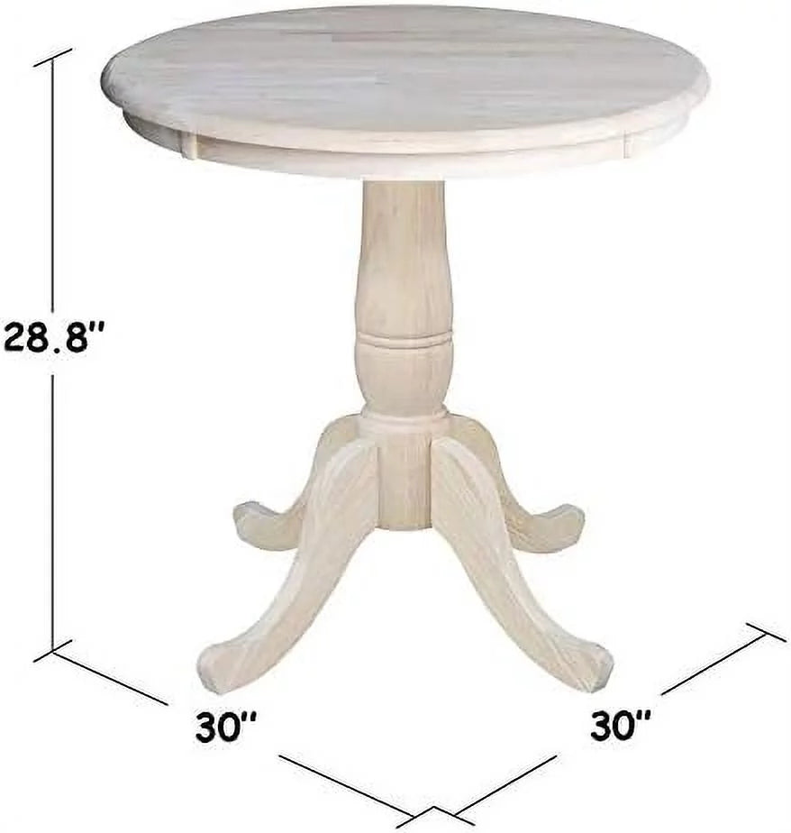 Unfinished Natural Wood Round Drop Leaf Dining Table I63791