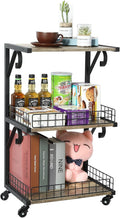 3-Tier Wood/Metal Rolling Utility Cart with Lockable Caster Wheels T5252