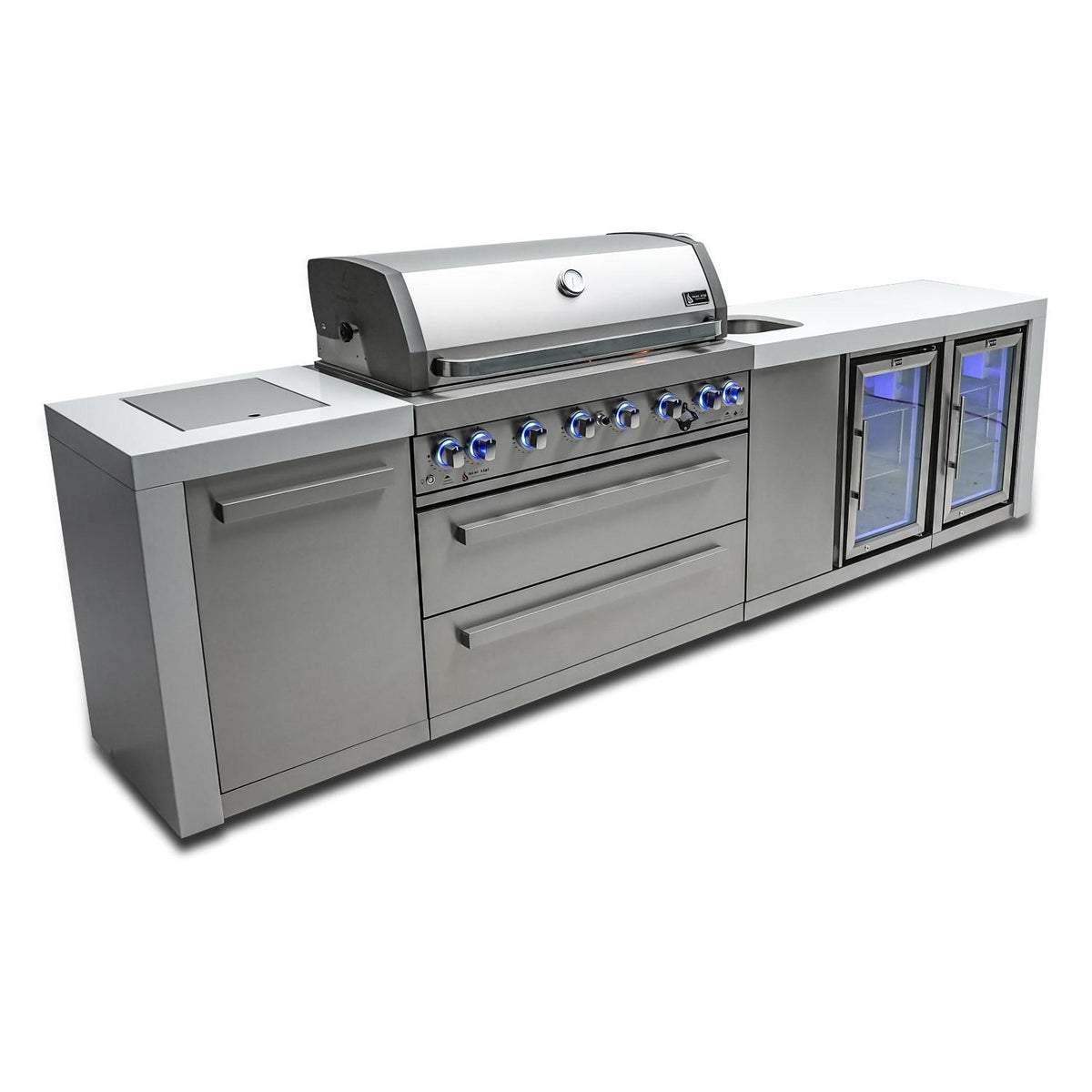 Propane Gas Island Grill with Refrigerator Cabinet, Infrared Side Burner, & Rotisserie Kit G8700