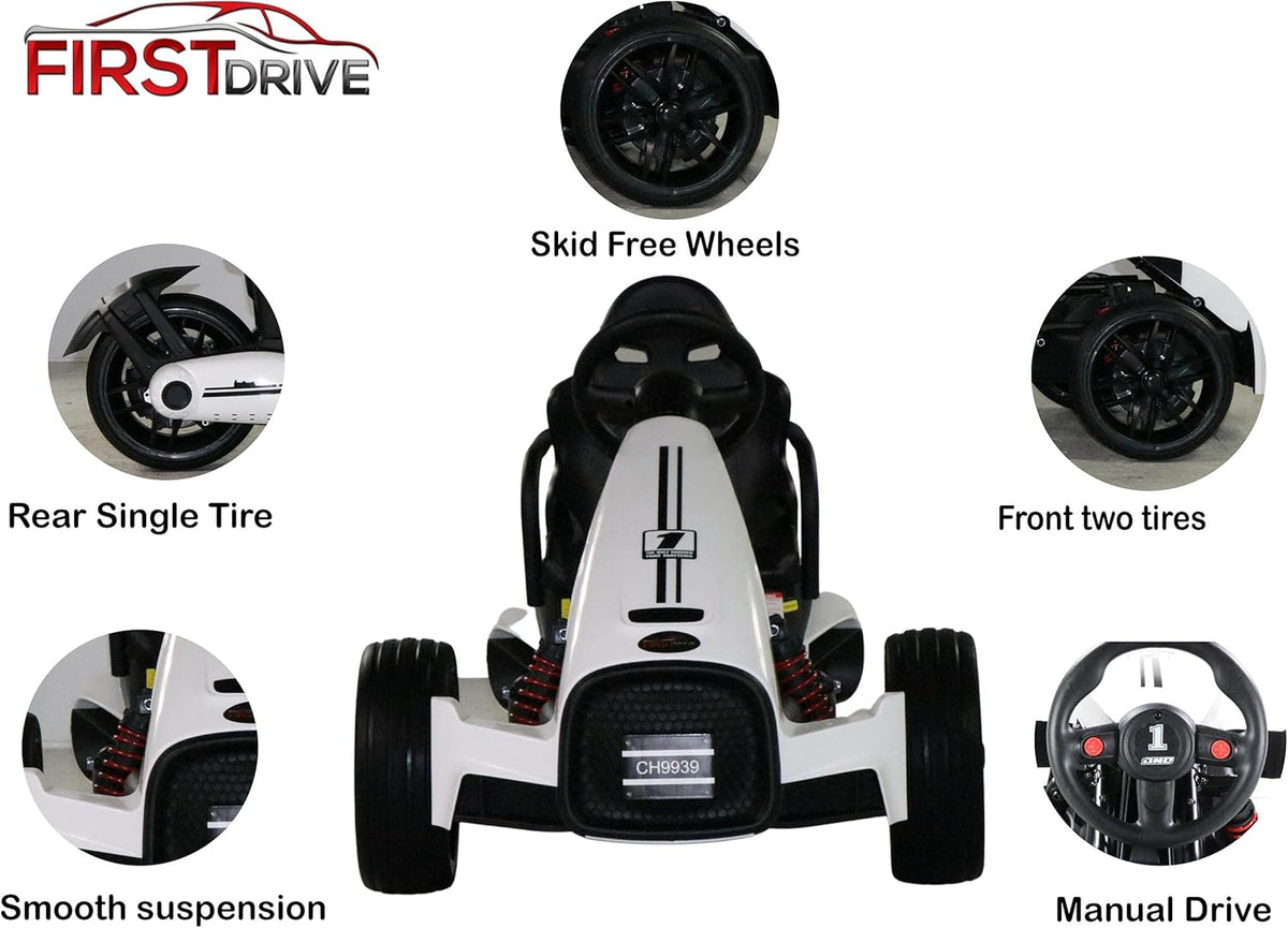 Kids Electric Go Kart 12V White Ride On Toy Car U469624