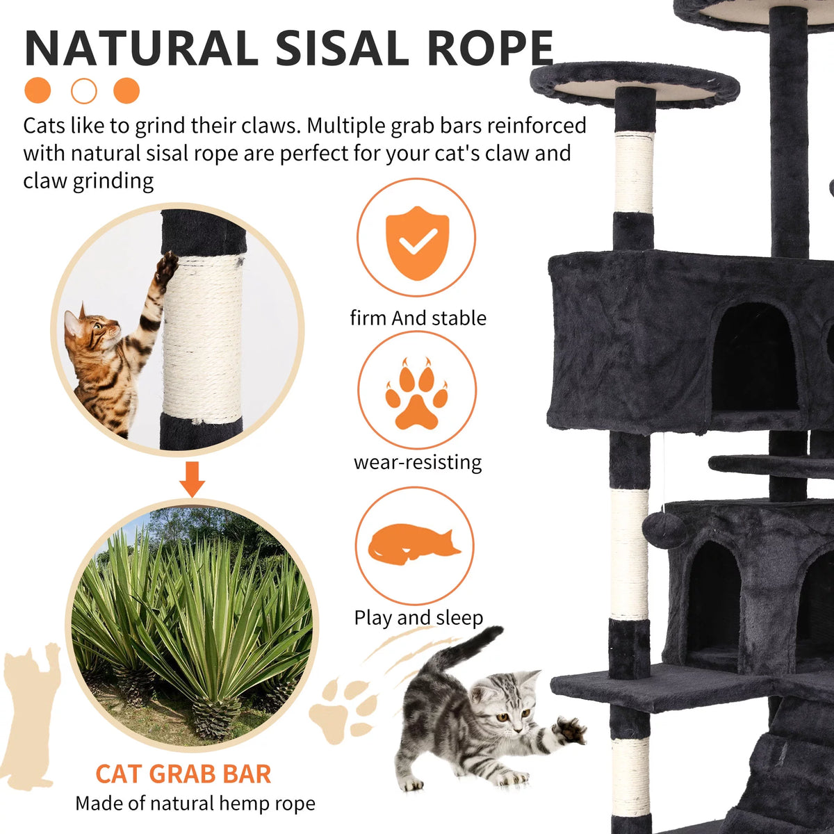 54 inch Dark Gray Cat Tree and Tower I571357