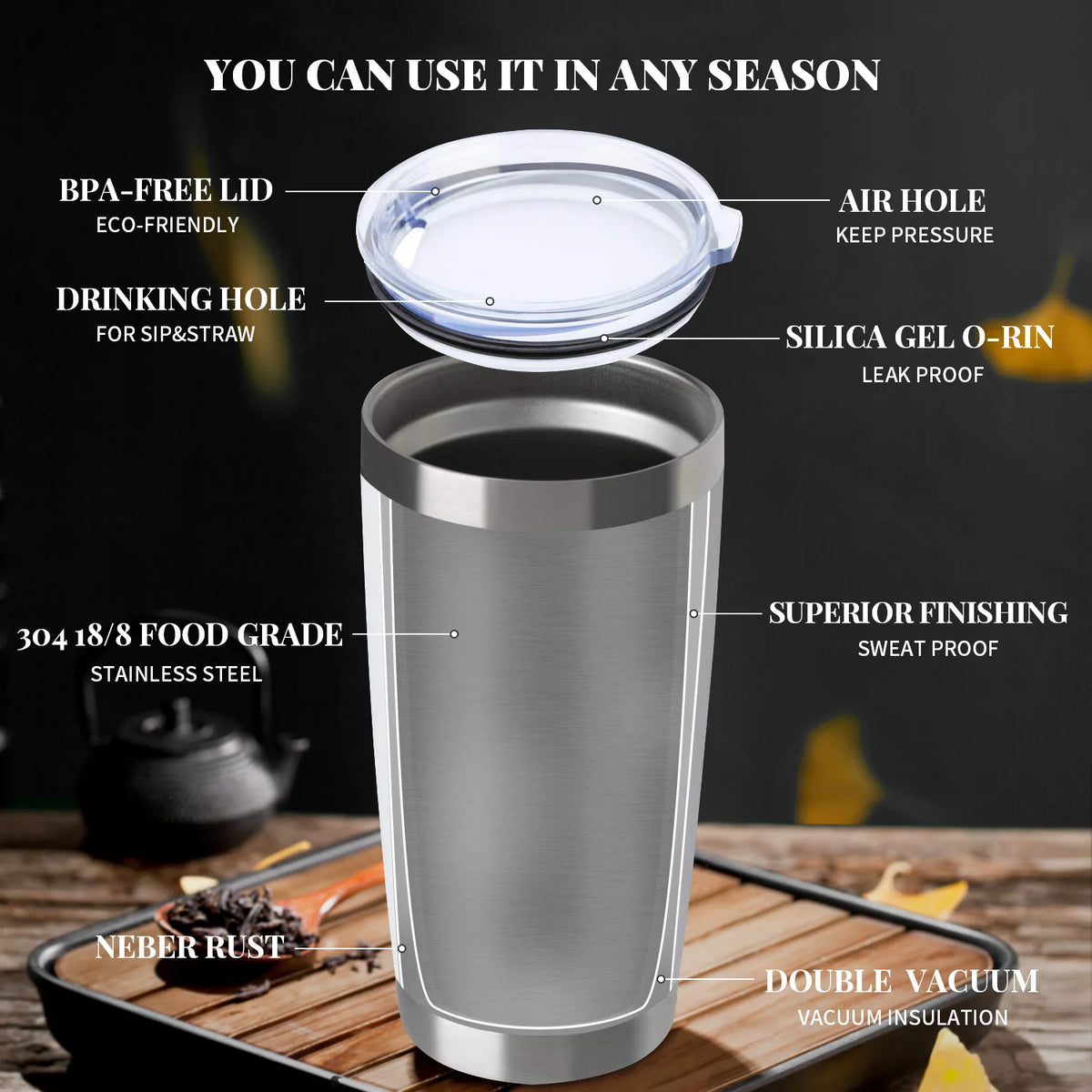 20oz Double Wall Vacuum Insulated Stainless Steel Tumbler 8 Pack with Lid and Straw G8022