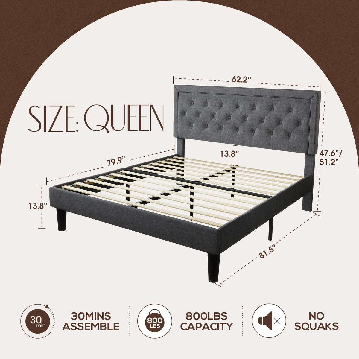 Queen Size Upholstered Platform Bed Frame with Adjustable Headboard O35950