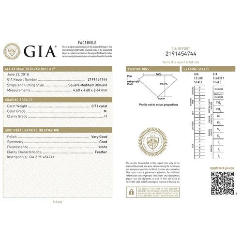 14K Gold Princess Solitaire Diamond Ring 0.75 Carat N1705