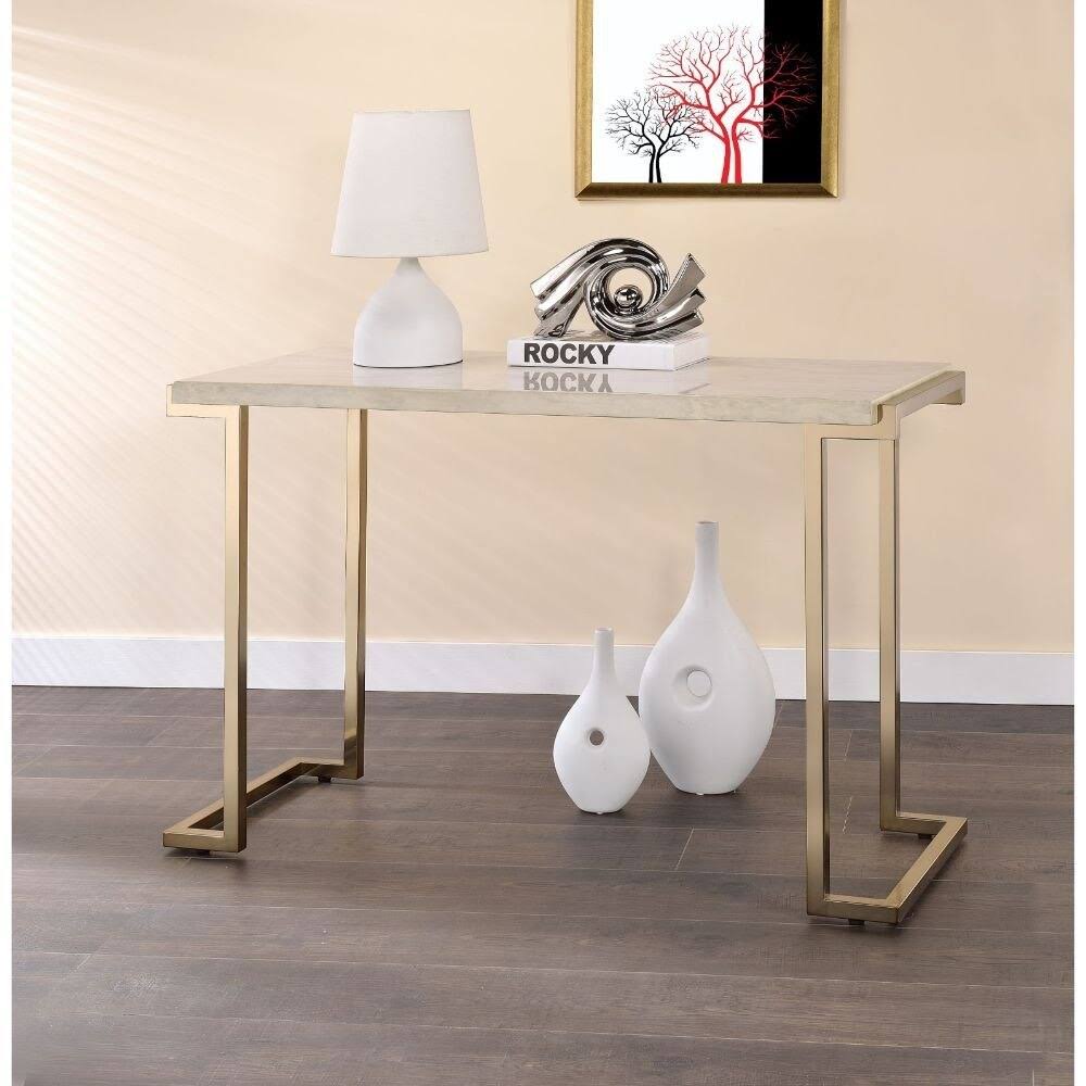Faux Marble Top Champagne Finish Metal Base Console Table Z32025