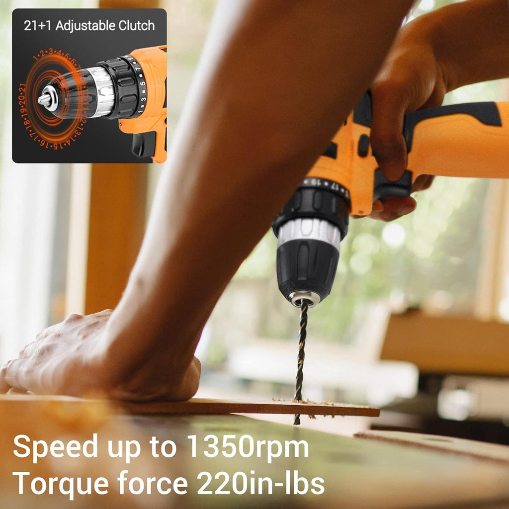 12V Cordless Brushless Ratchet Wrench & Drill, 3/8" 40Ft-lbs Torque 400 RPM, 21+1 Metal Drill, 2 Batteries Power Tool Set S495