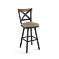 30 In. Beige Fabric Black Metal Brown Wood Bar Stool N273796