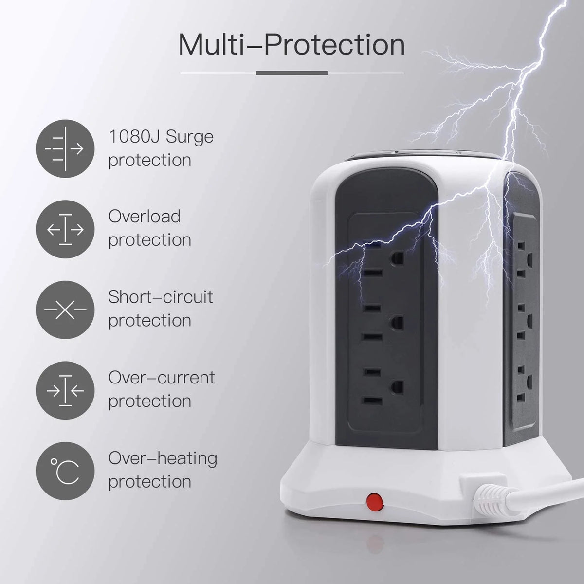 10ft Power Strip Tower Wireless Charger Surge Protector USB Charging Station S74097