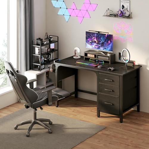 White 55 Inch Computer Desk with Fabric File Drawers Cabinet M101