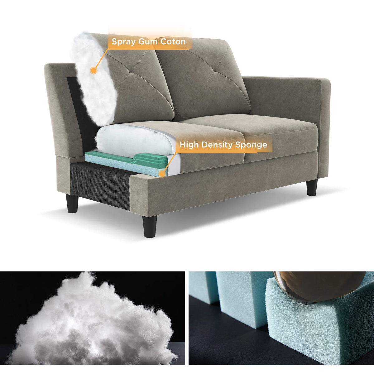Velvet Sectional Sofa Couch Set with Chaise P951453