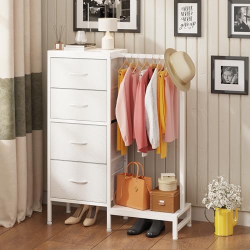 White 4 Drawer Dresser with Hanging Rack Z7671